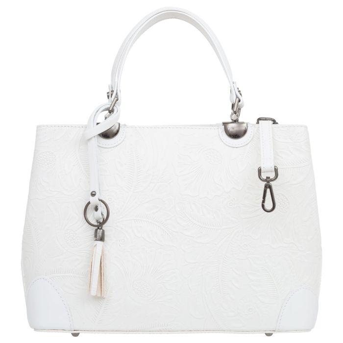 VERA PELLE torebka damska skórzana klasyczna z paskiem V541 biała