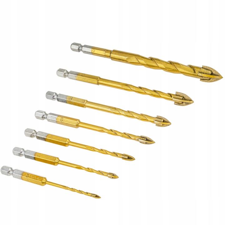 Wiertła Do Szkła Płytek Ceramiki Gresu Wiertło 3-12mm 7 Szt Hex 1/4" P
