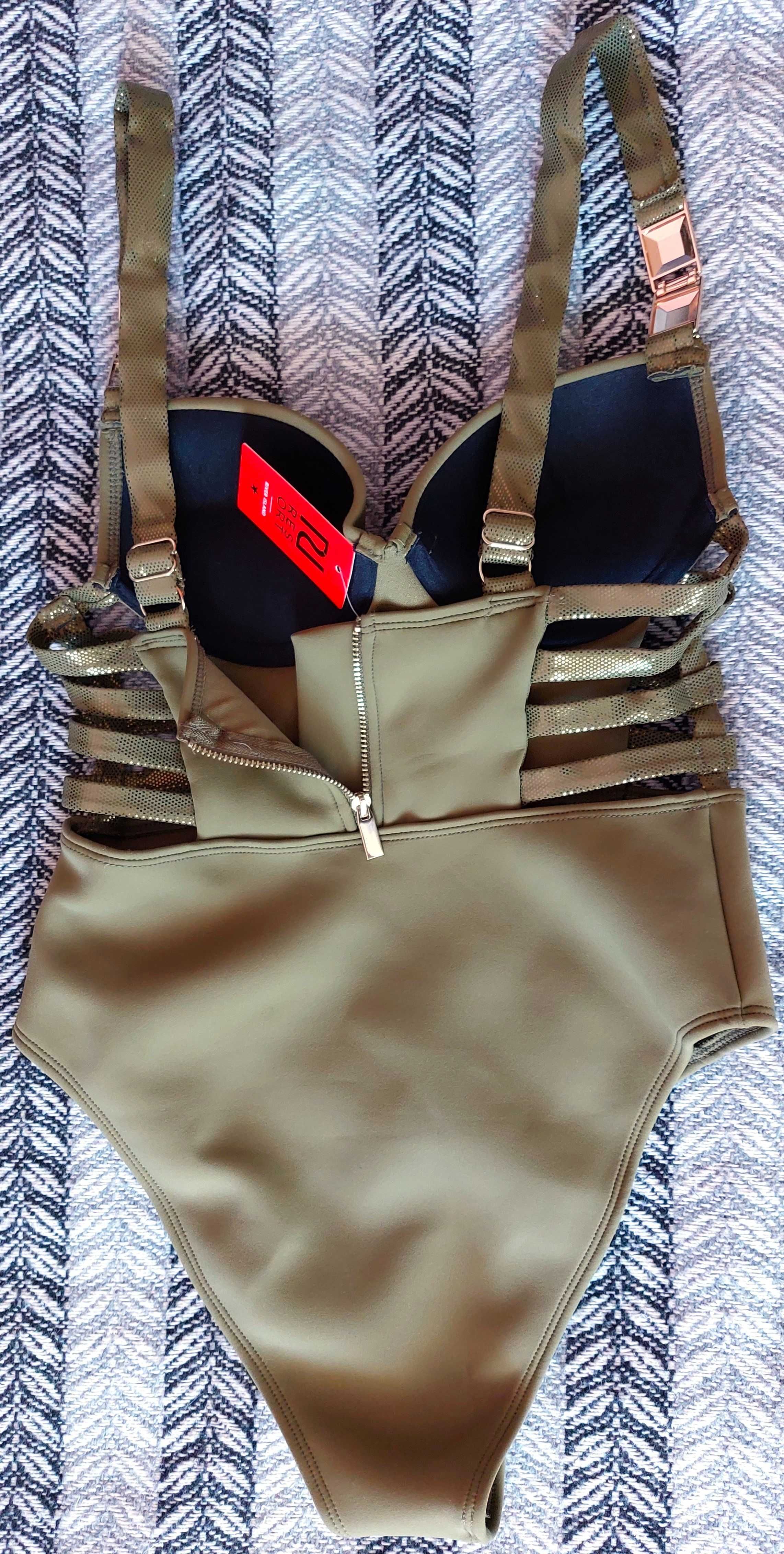 Купальник River Island Оливка/Хакі (суцільний, з push-up ефектом)