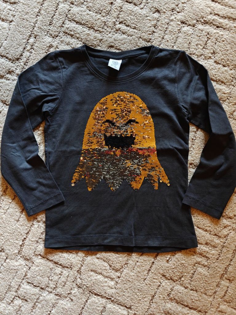 110/116 bluza z kapturem szkielet,kościotrup.Bluzka odwracalne cekiny