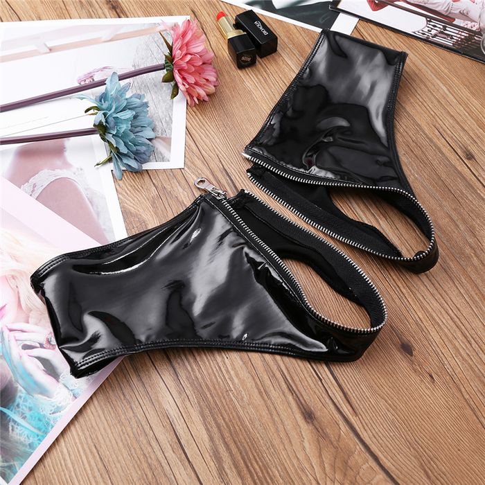Damskie Lateksowe Szorty LATEX Spodenki z Zamkiem Bardzo Skąpe - 3XL