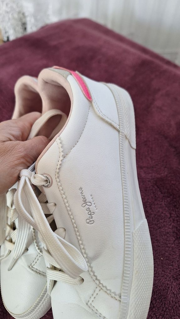 Pepe Jeans Sneakersy biało różowe 36 stan BDB