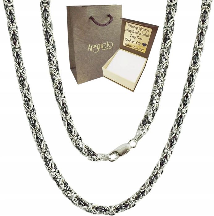 Srebrny Łańcuszek Splot Królewski 4,50 mm Oksydowany pr 925 Grawer