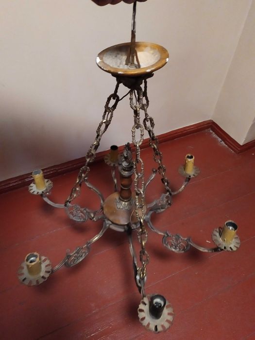 Stary mosiężny żyrandol 6 ramienny