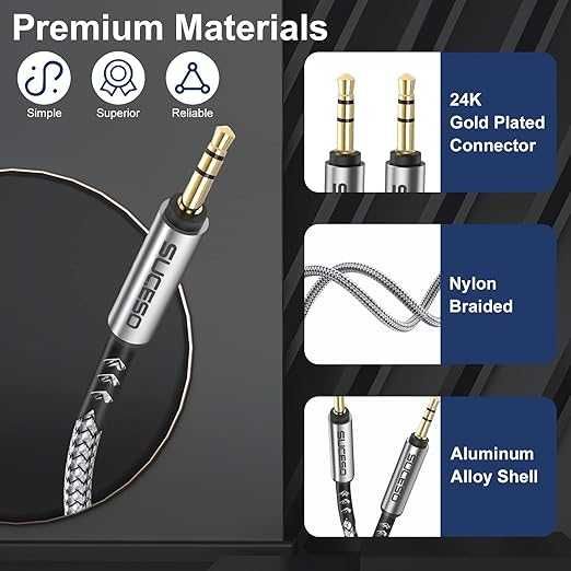 Cabo nylon TRSS Jack 3.5mm 3 pinos macho-macho. Suporta audio