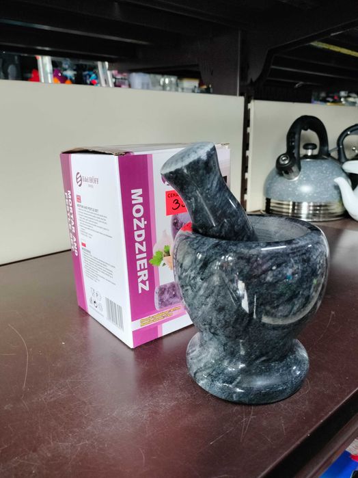 MOŹDZIERZ granitowy kamienny kuchenny DO PRZYPRAW ZIÓŁ z tłuczkiem