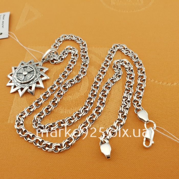 Чоловіча срібна цепочка з кулоном ерцгама ланцюжок Бісмарк 925 проба