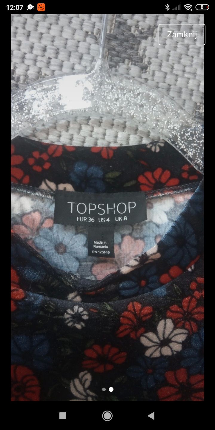 Sukienka welurowa kwiaty TopShop s 36