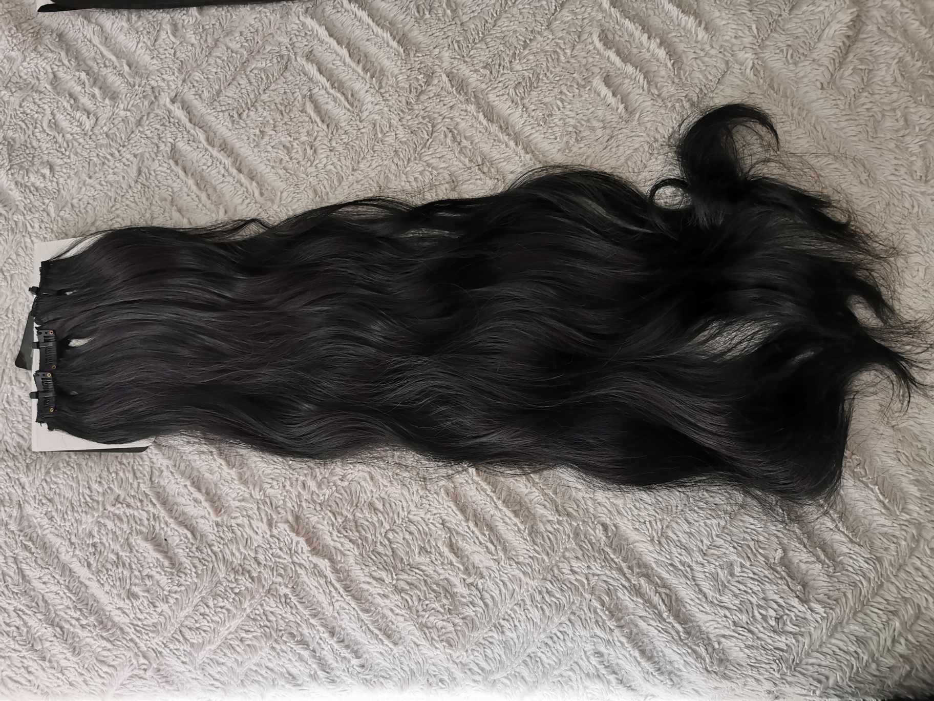 Doczepiane włosy clip in naturalna czerń 55 cm 8 tresek