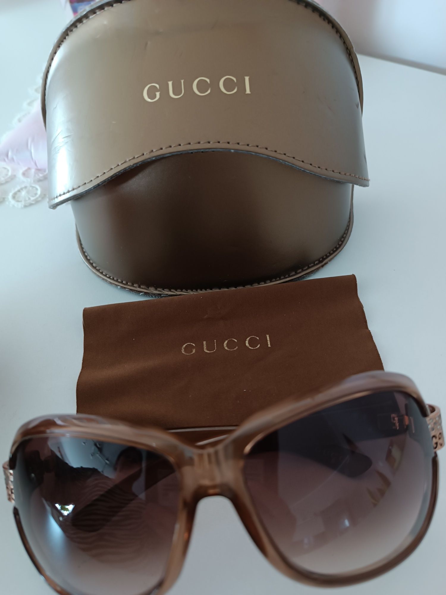 Okulary przeciwsłoneczne oryginalne Gucci brązowe z etui