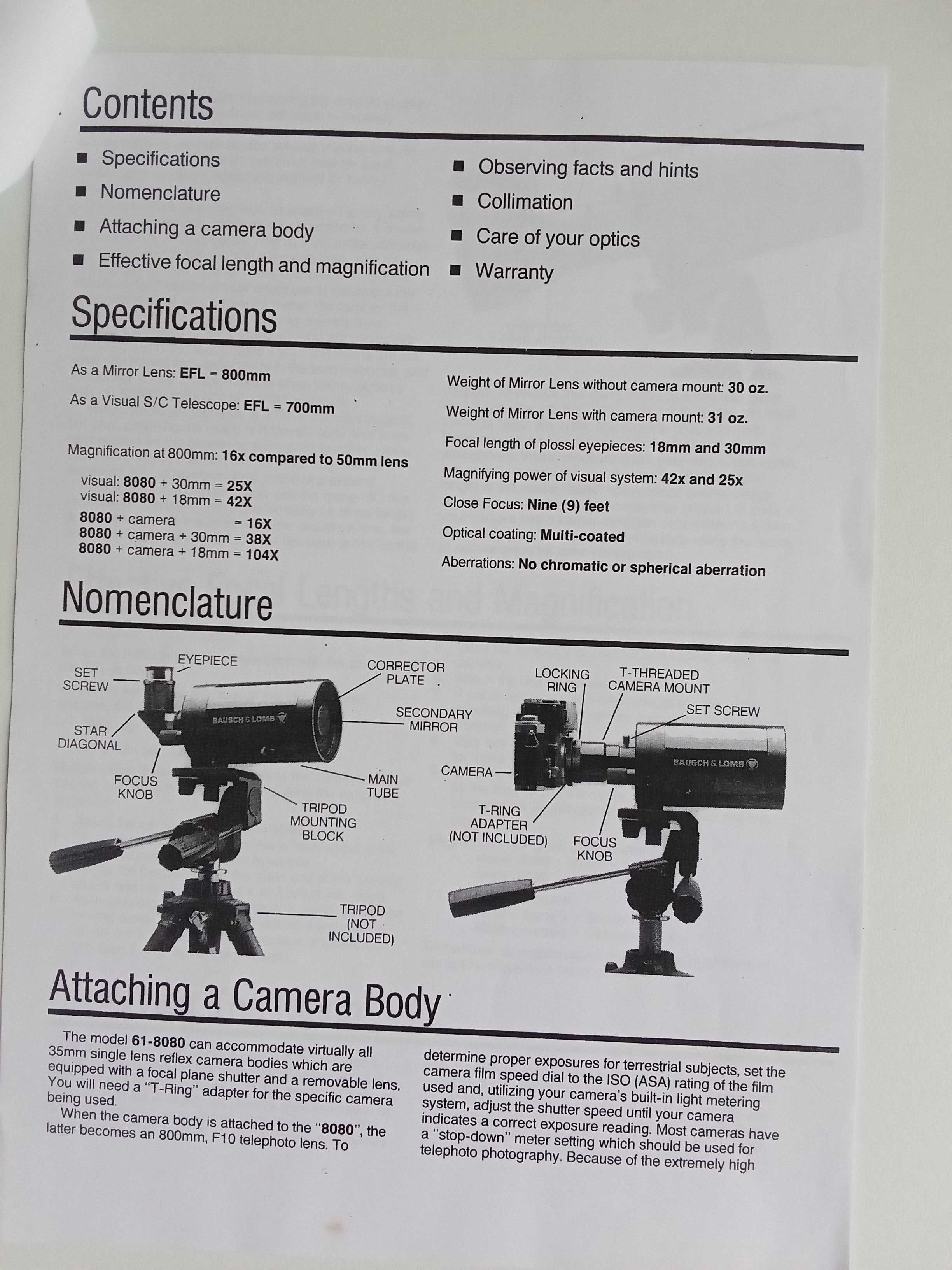 Teleobjectiva/Telescópio Bausch & Lomb 800 mm + 2 lentes  - Nova !