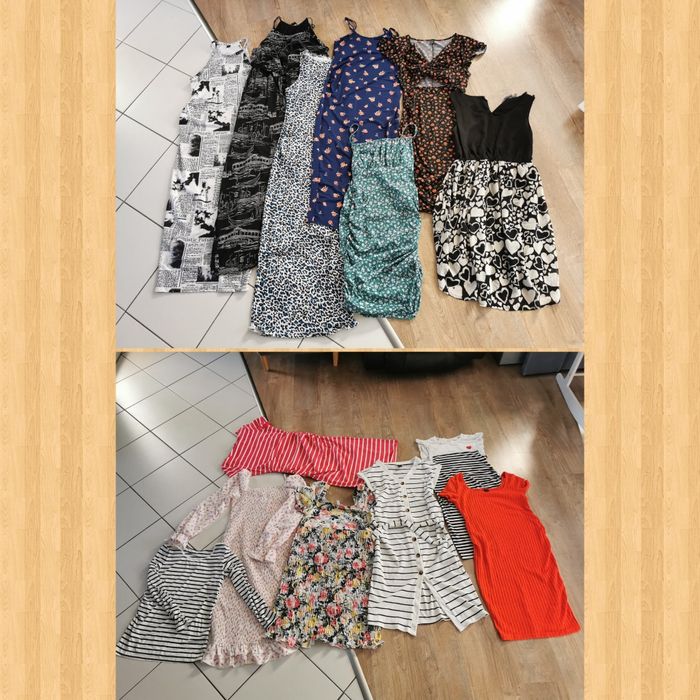 Paka ubrań, ubrania ciążowe spodnie ogrodniczki bluzki sukienki