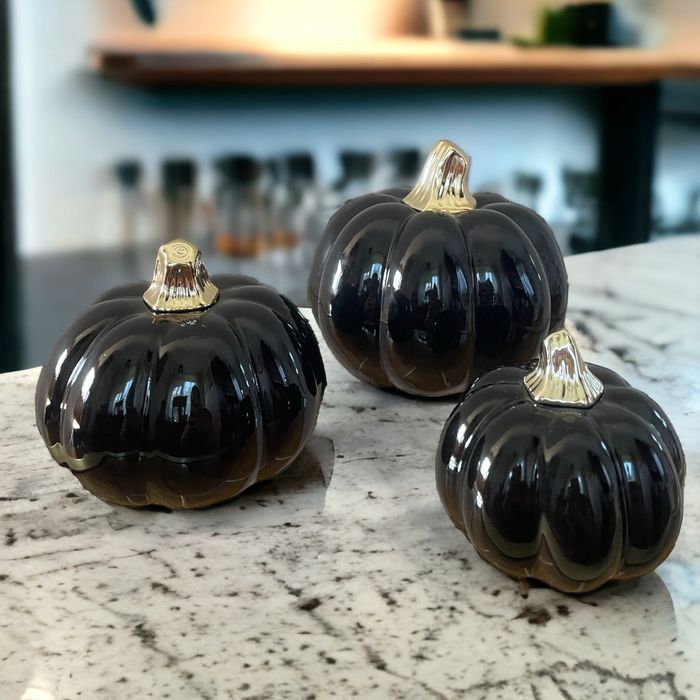 Piękna ozdobna dynia czarno-złota 16cm, glamour, ceramiczna