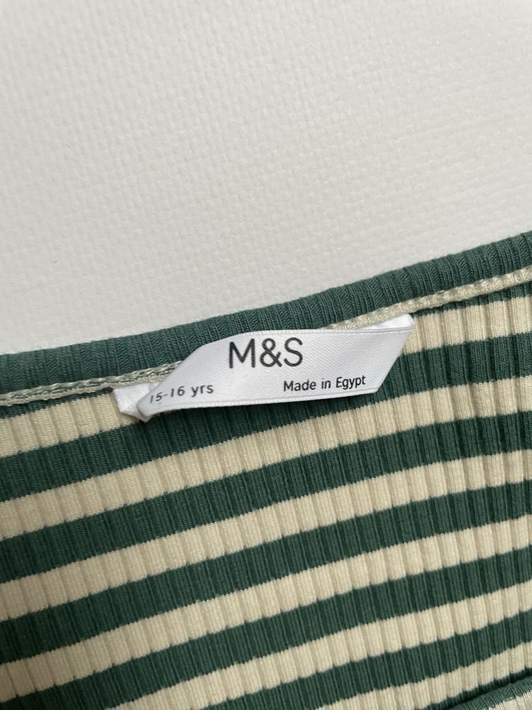 164-176 M&S 15-16 lat bawełniana bluzka w paski kremowo zielona prążek