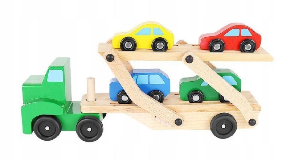 lt278 laweta drewniany tir ciężarówka z zestawem 4 aut dla dzieci