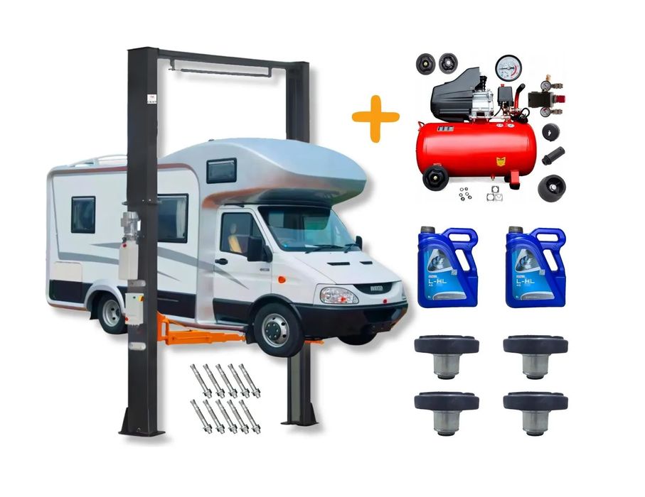 Podnośnik dwukolumnowy samochodowy do busów 6t łączony górą automat + olej