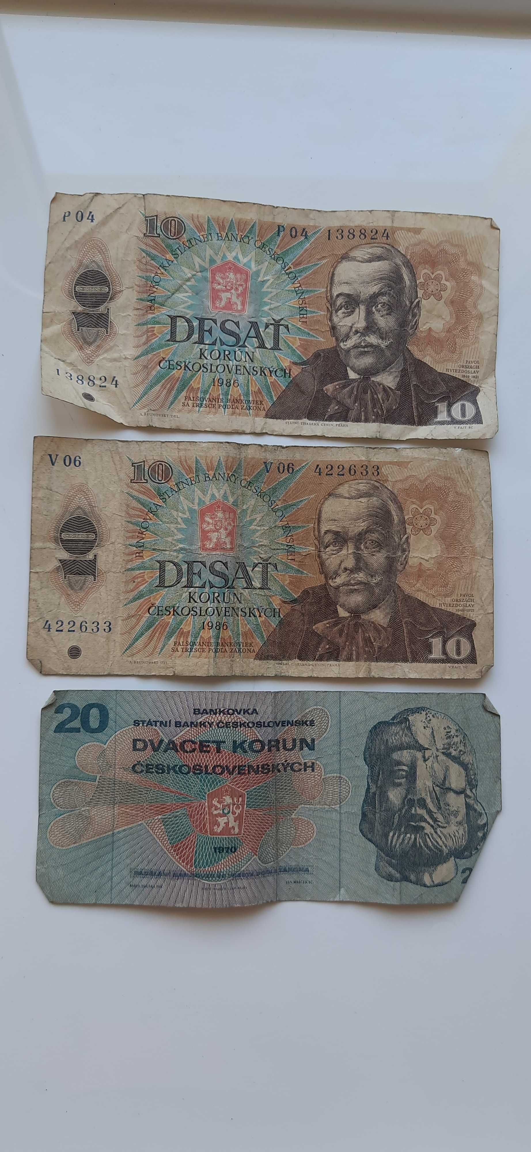 Banknoty czeskie korony 1970, 1986 3 sztuki
