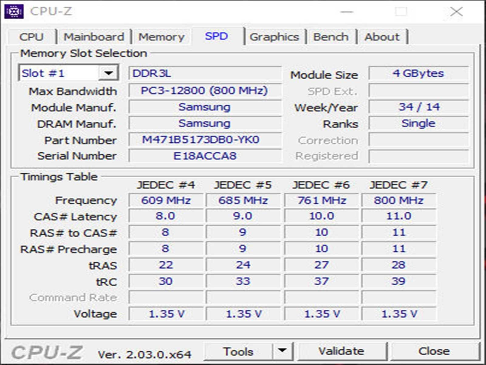 DDR3 4GB Samsung 12800 L