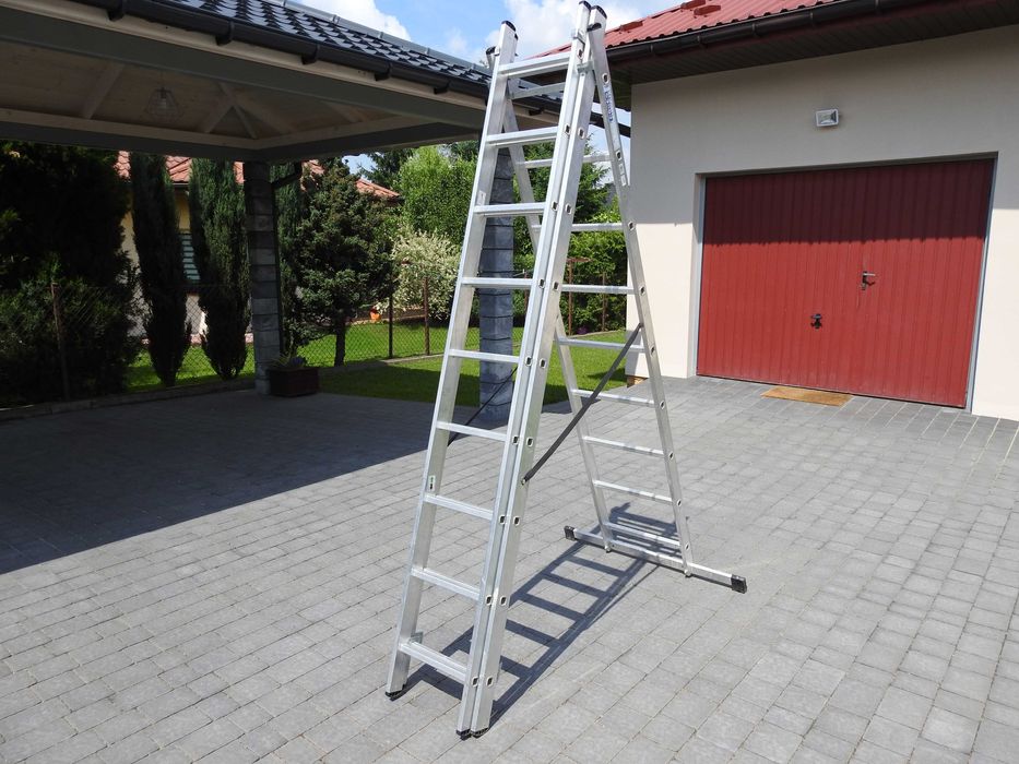 Drabina aluminiowa trzyfunkcyjna 3x9 stopni, długość 5,30 m
