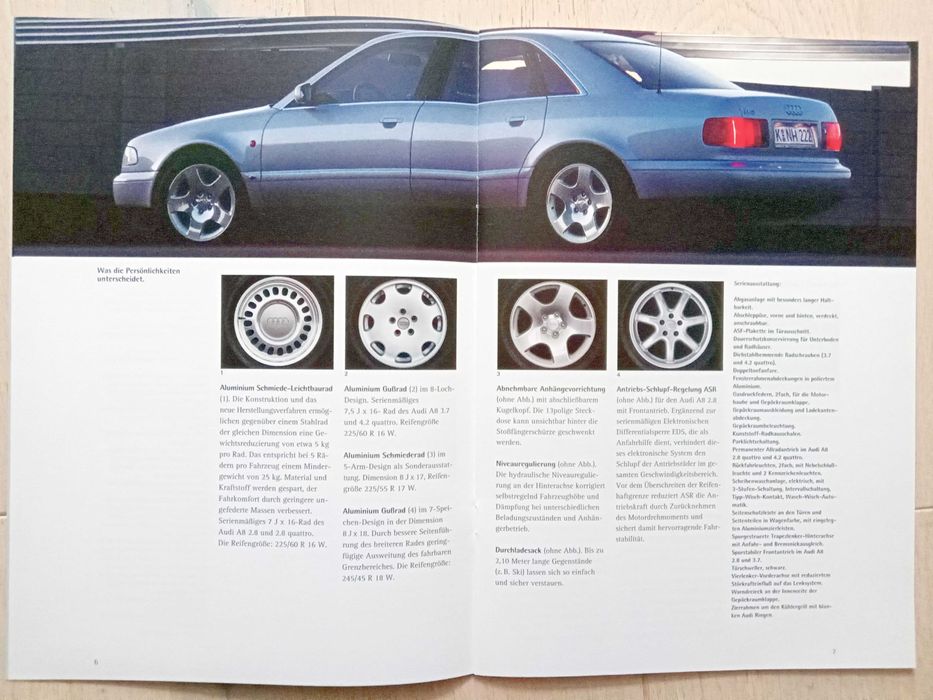 AUDI A8 D2 (2.8, 2.8 Quattro, 3.7, 4.2 Quattro) 1995 prospekt 74 str.