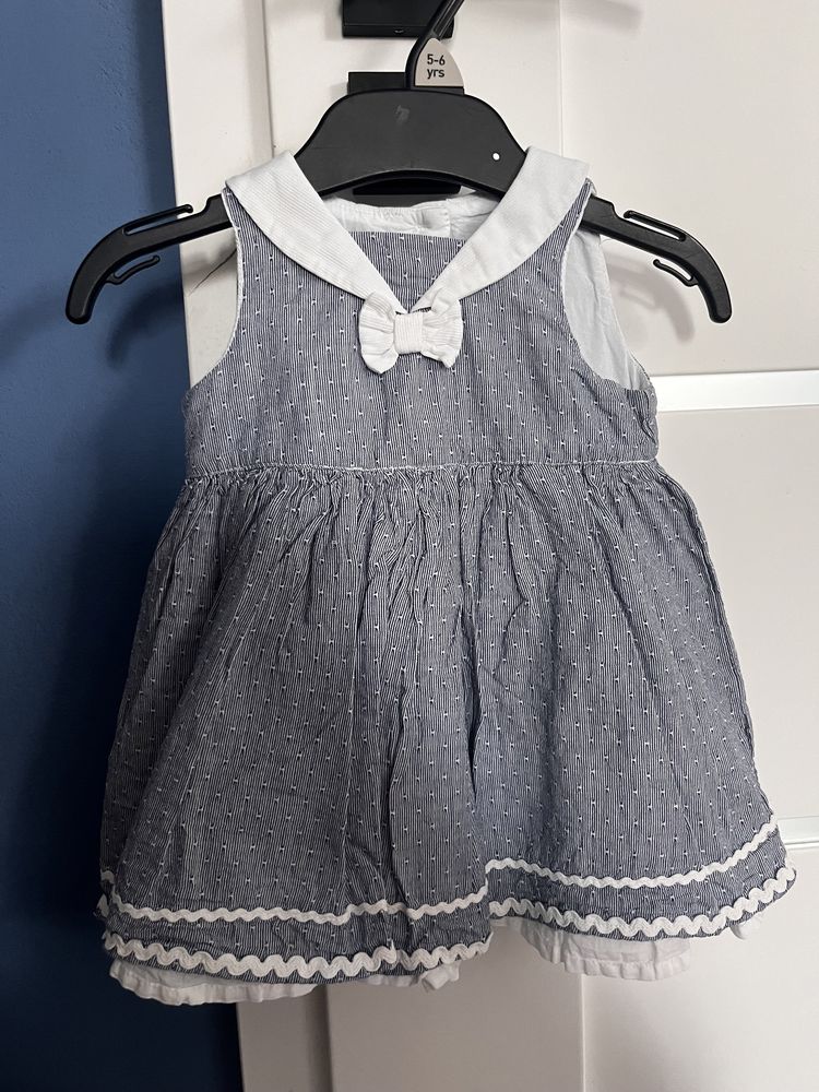 62 mothercare sukienka bawełniana niebieska biała