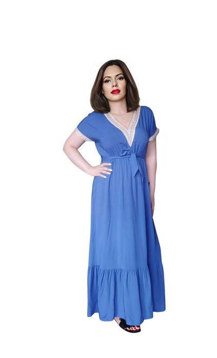 NOWA niebieska maxi długa letnia sukienka damska 100% BAWEŁNA L 40