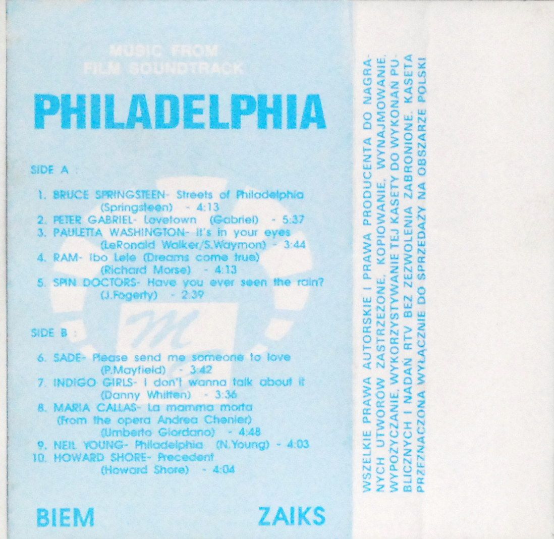 VA - Philadelphia (Music From The Motion Picture) (MC) BDB