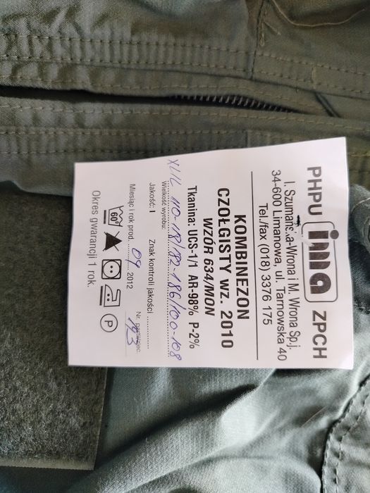 Kombinezon wojskowy czołgisty, wz. 2010, 634/mon, nowy z metką, XL/L