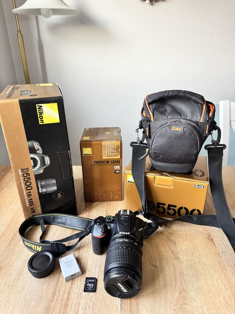Nikon D5500 + obiektyw 18-105 VR + karta + pokrowiec – stan idealny!