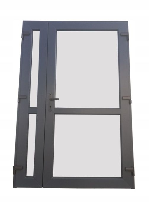 Drzwi zewnętrzne PCV dwuskrzydłowe sklepowe tarasowe 140x210 białe pvc