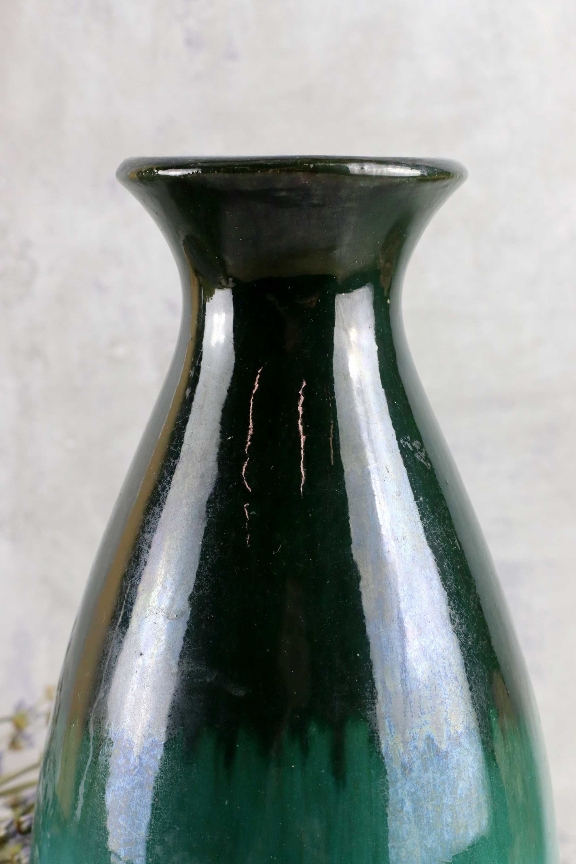 Ceramiczny wazon zielono-turkusowy Łysa Góra kamionka ceramika prl