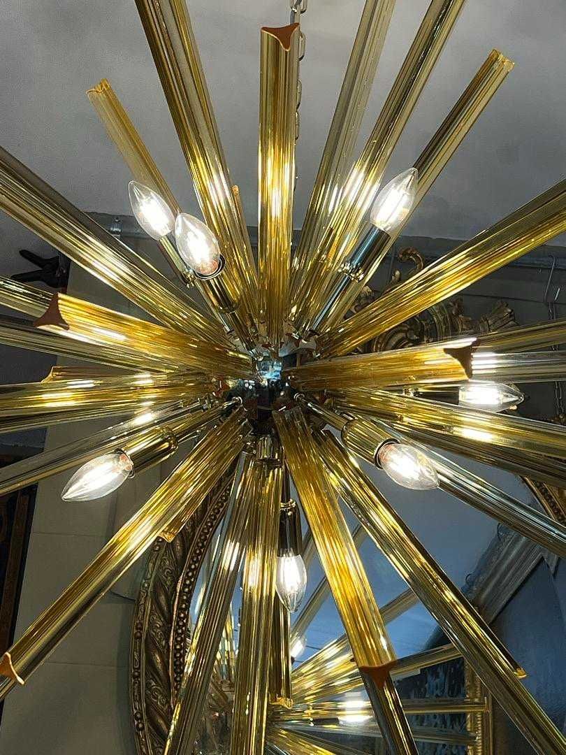 Lustre Sputnik 9 Lumes, 31 Barras Vidro Amarelo Estrutura Metal SÉC.XX