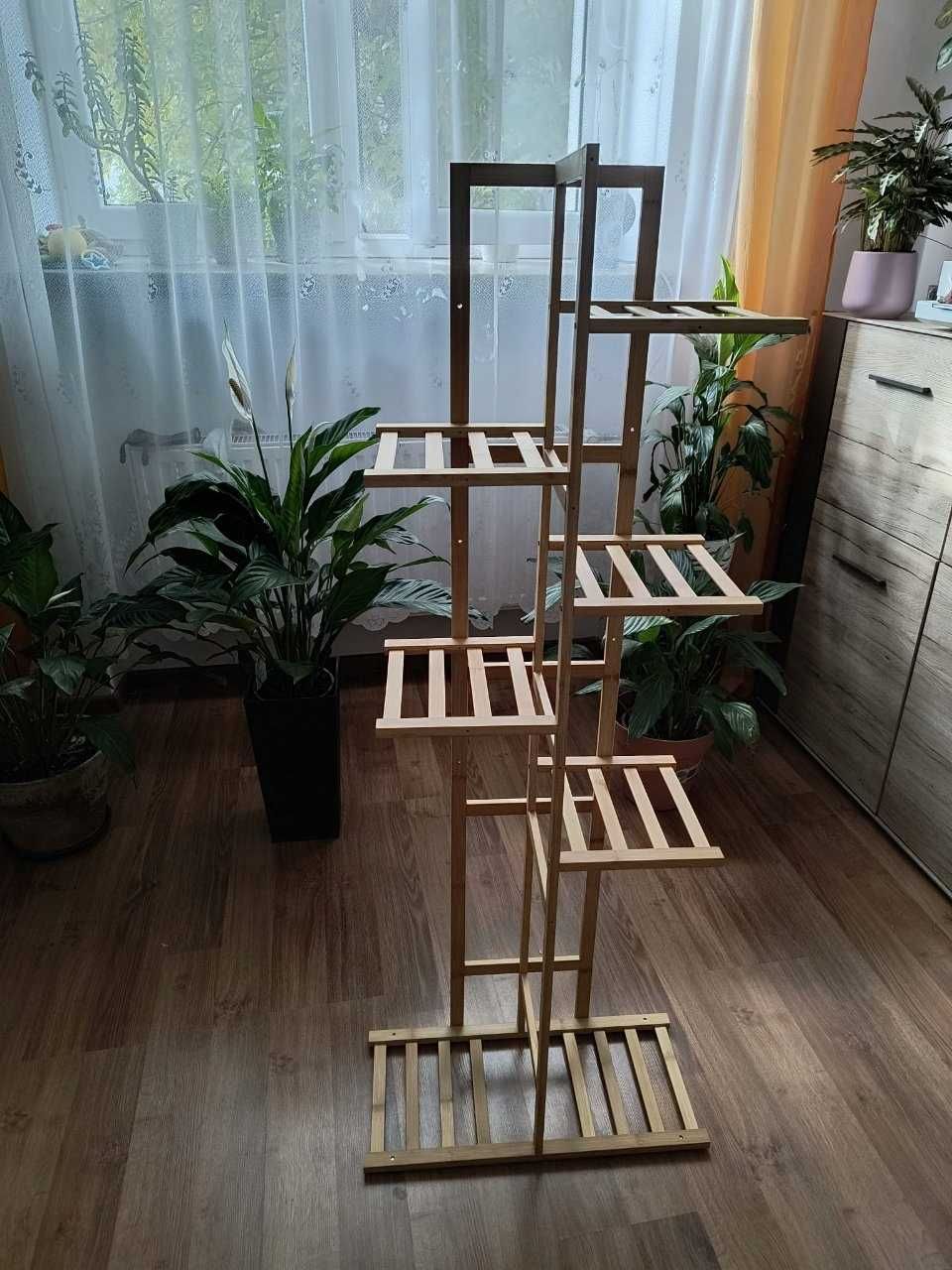 Duży solidny kwietnik bambusowy stajak na kwiaty półka loft stojak