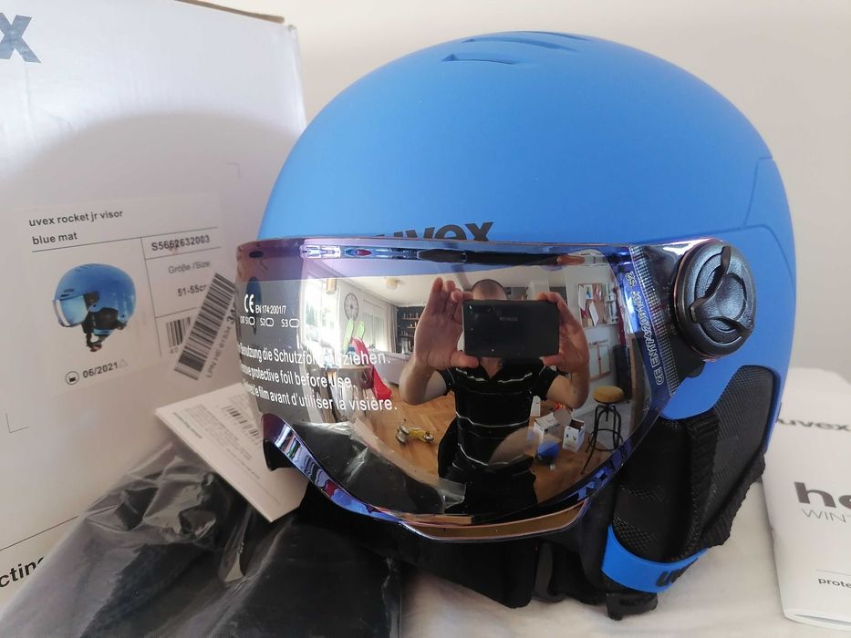 Kask narciarski dziecięcy Uvex Rocket Jr Visor Blue Mat S 51-55cm