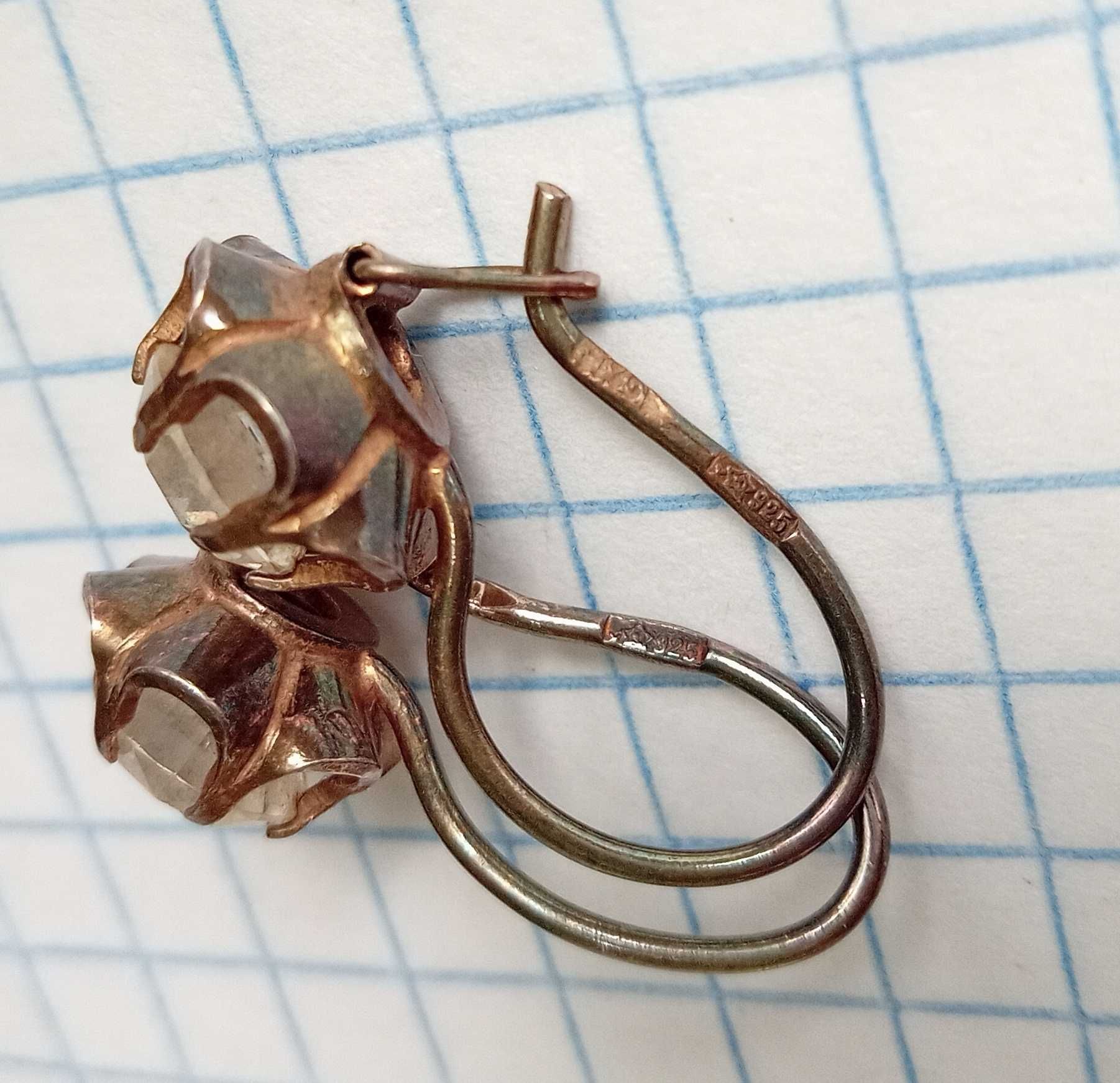 Сережки Срібло 925 проба. Зірочка. Позолота. Білі камні. Вінтаж. СССР