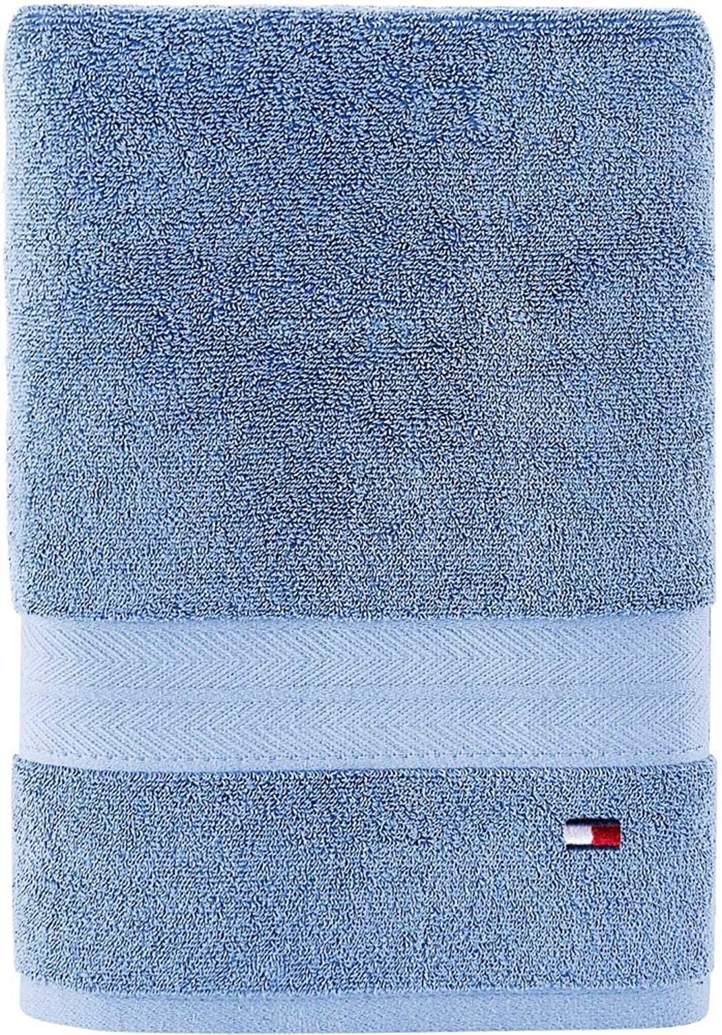 голубое Хлопковое банное полотенце Tommy Hilfiger 76x138 большое ПОДАР