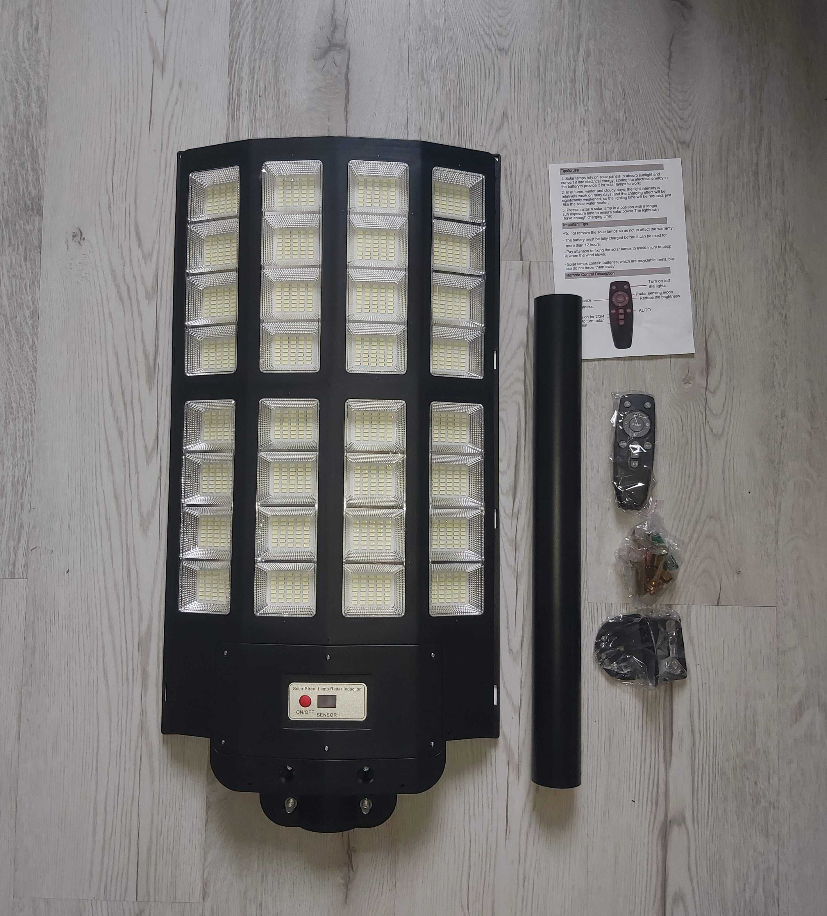 MEGA duża lampa uliczna czujnik ruchu panel słoneczny 60cmx35cm 18 dni