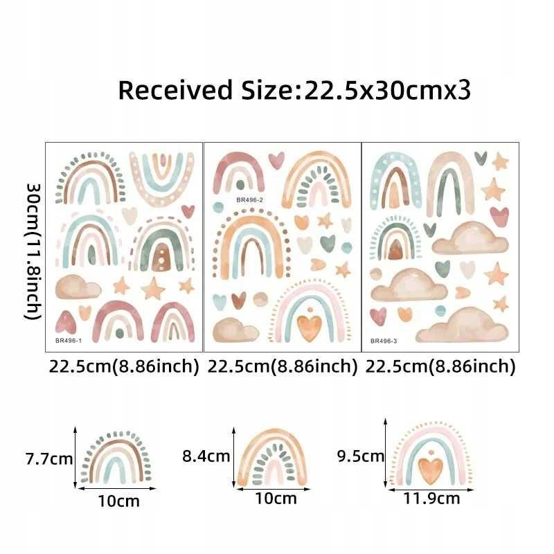 Pastelowe naklejki na ścianę pokój dziecka tęcza chmurki serduszka