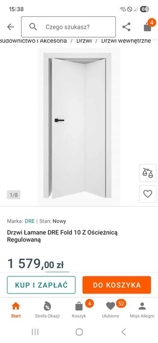 Drzwi DRE Fold łamane białe z ościeżnicą