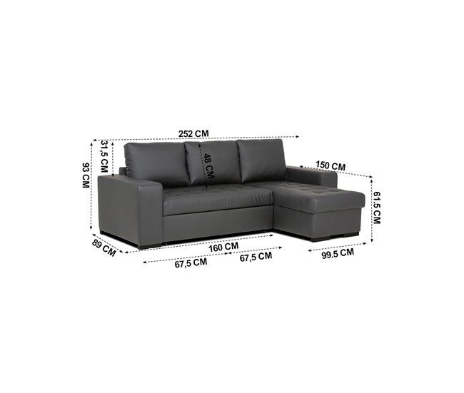 Sofá cama com chaise longue em pele