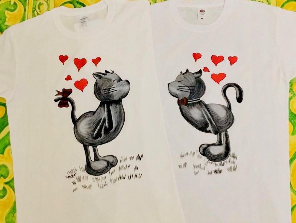 Парные футболки  ручная роспись кастомные вещи арт подарок девушке