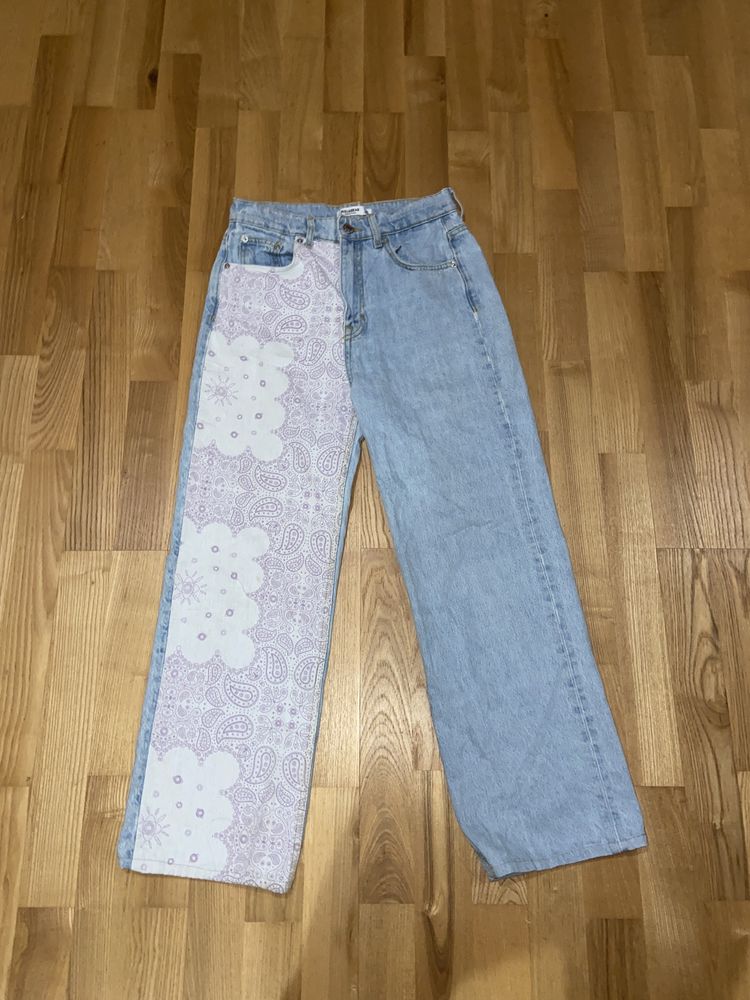Голубые широкие джинсы pull&bear