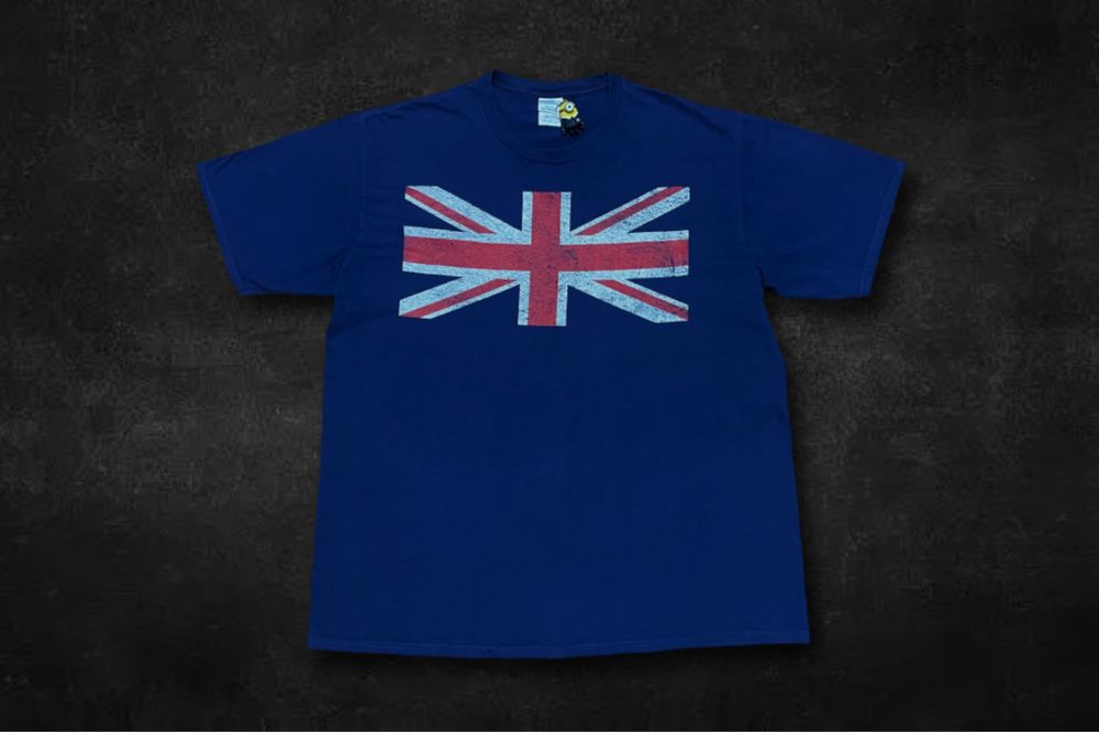 Синя вінтажна футболка Great Britain, flag t shirt Y2k / L-XL