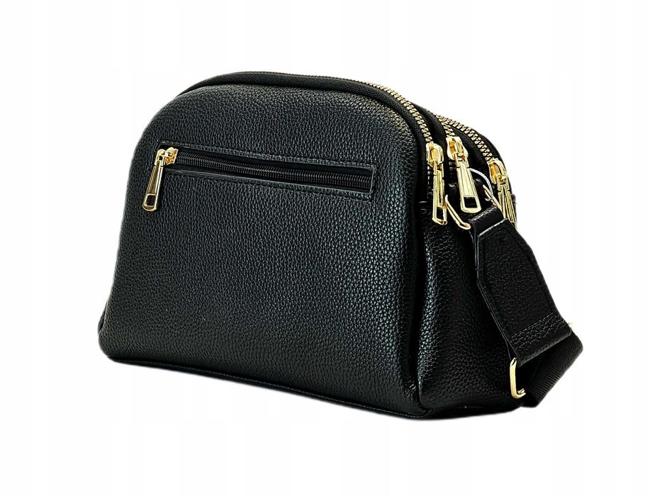 trzykomorowa torebka listonoszka damska czarna skórzana pszczółka