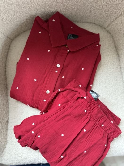 Muslinowa pizama h&m xs s w serca 100% bawelna cotton premium prezent