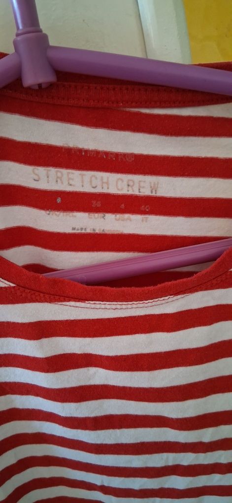 Czerwono-biała koszulka w paski Primark "Stretch Crew" - Rozmiar S (EU