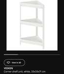 VESKEN
Corner shelf unit, white, 33x33x71 cm