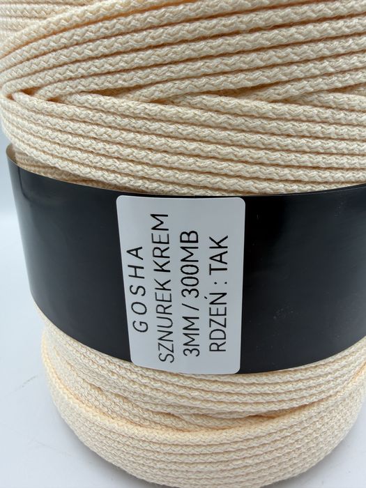 Sznurek bawelniany do makramy rekodziela 3mm 300mb kremowy Gosha krem