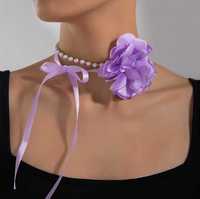 Naszyjnik Choker Fioletowy Kwiat Idealny na Prezent dla Kobiety