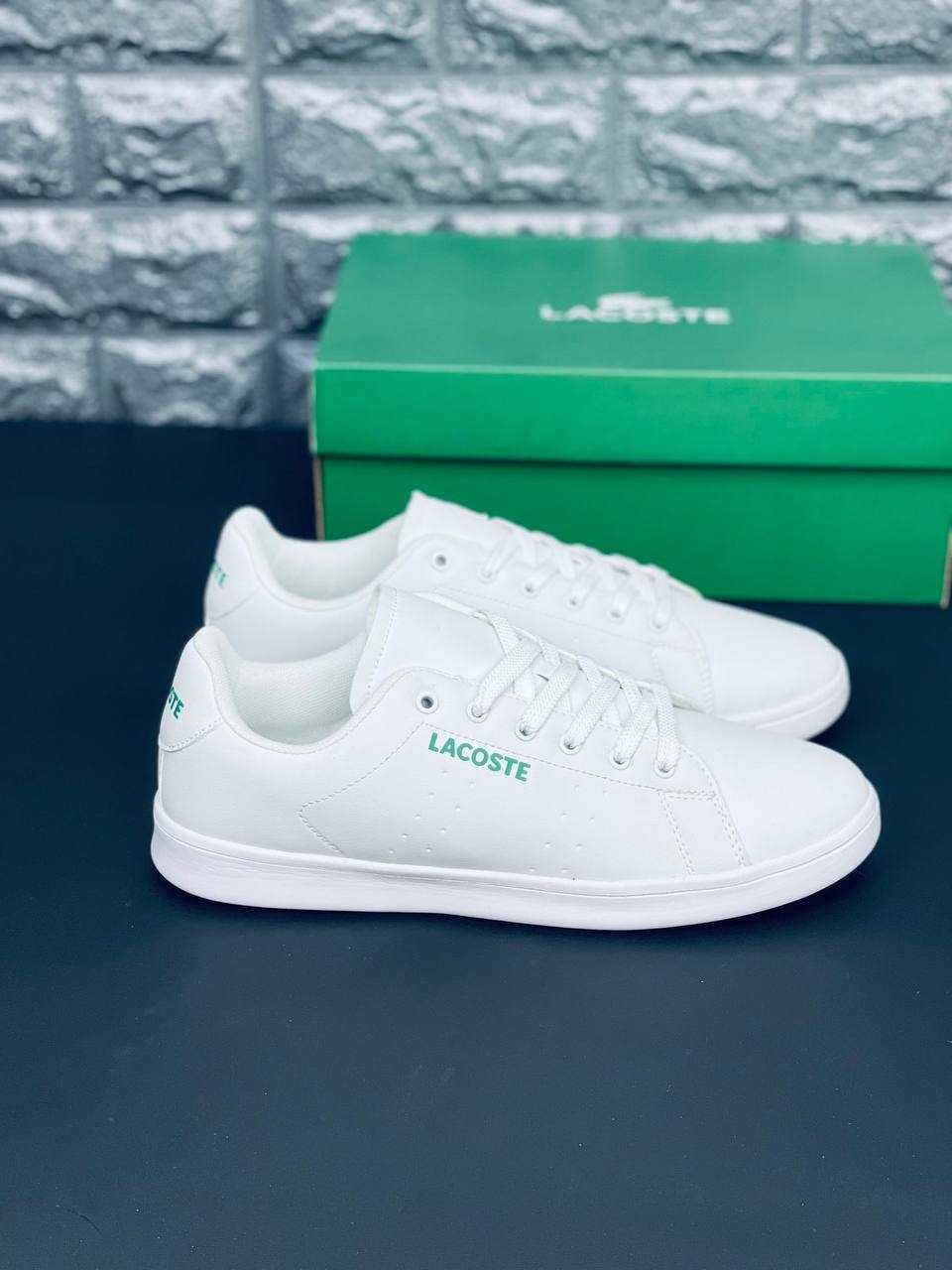 Мужские кроссовки Lacoste белые кожаные кросовки Лакоста  Лето